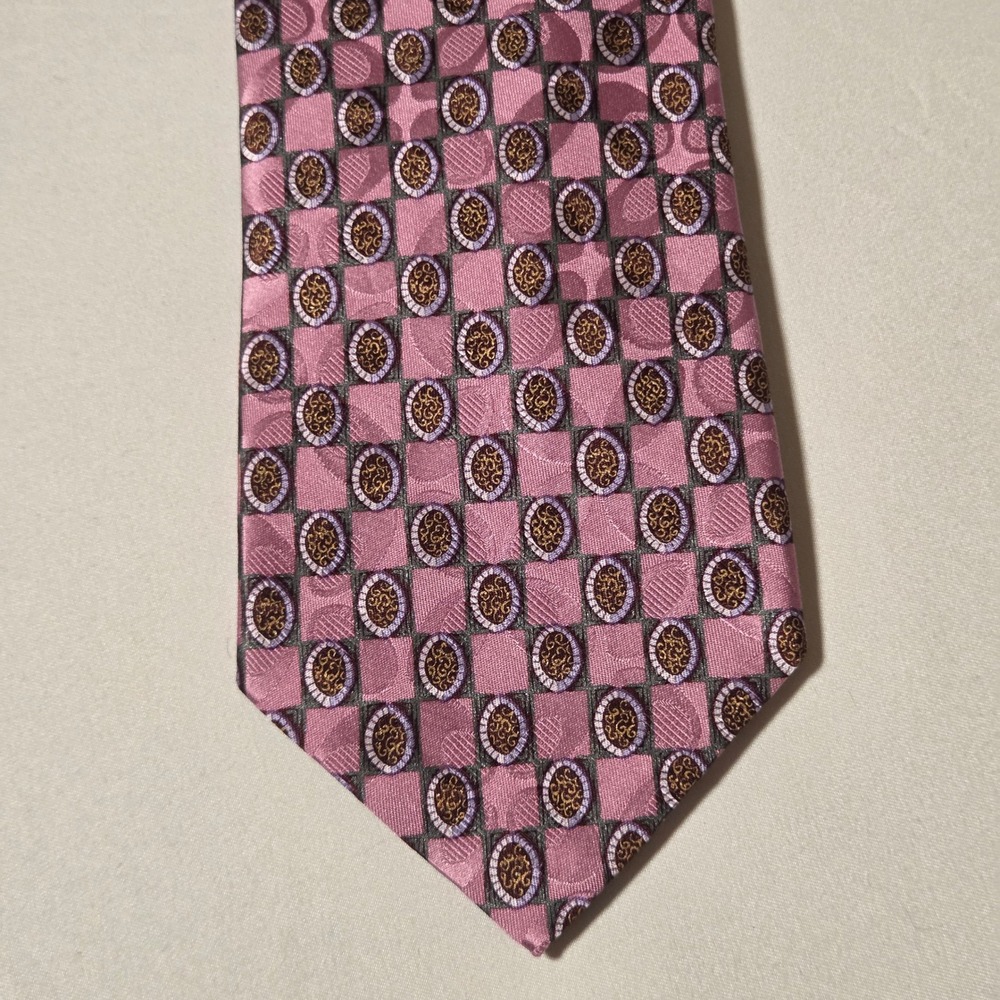 Ermenegildo Zegna Silk Tie Pink Purple Geometric Medallion Made in Italy Mens
